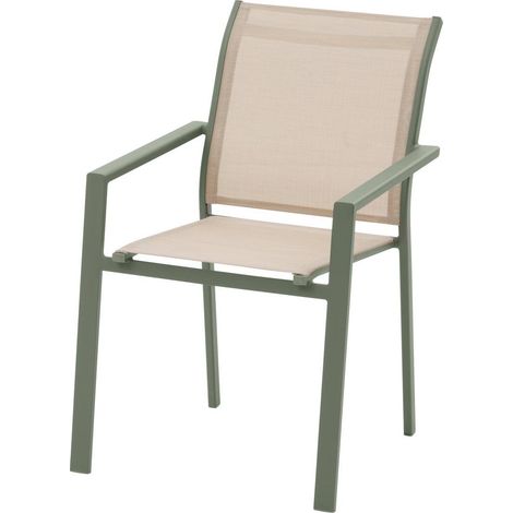 Poltrona da giardino impilabile essentia in alluminio e texalina verde lino e alloro - Hespéride