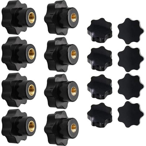 16 boutons de serrage en plastique noir en forme d'étoile, M6/M8, filetage femelle, pour machines-outils et panneaux de commande (1/5)