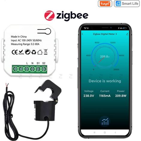 Compteur Électrique 80A Tuya ZigBee Pince Ampèremétrique Moniteur Conso KWh Statistiques Énergie Application Smart Life Scénarios Automatisés (1/5)