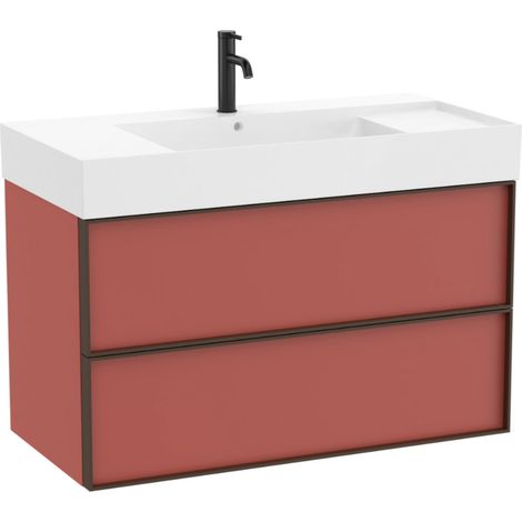 Pack meuble unik "INSPIRA" 1000 - 2 tiroirs + lavabo plan en fineceramic - Terracotta Mat - Roca (1/2)