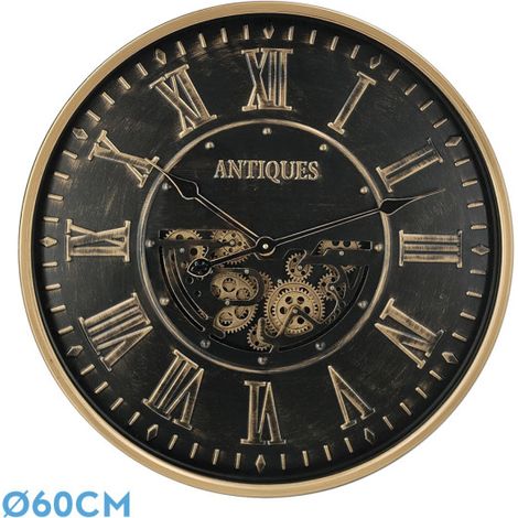 FABRILAMP Orologio de Muro Trieste Oro Nero 60x60x8 cm Ingranaggi con Movimento