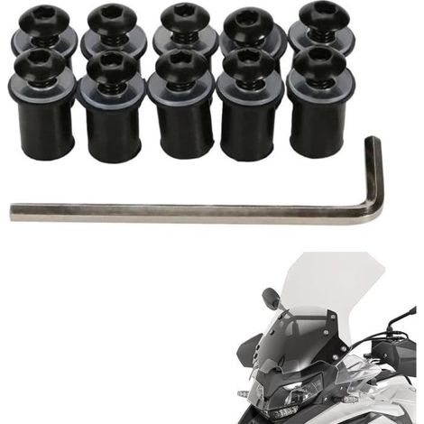 Moto Pare-Brise Kit Boulons,M5 Vis pour Pare-Brise de Moto,Boulons et Vis du Pare-Brise de Moto,Fixation De Pare,Noir,10 Pcs (1/4)