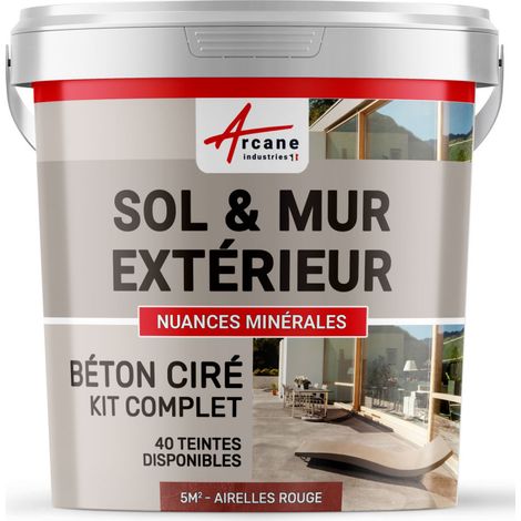 BETON CIRÉ: KIT KUNSTHARZ-BETONBESCHICHTUNG FÜR DRAUSSEN - Böden, Wände, Terrassen, Balkone, Treppen - Preiselbeer-Rot - 5 m²-Kit (2 Schichten)