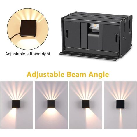 Lot de 2 appliques murales extérieures LED 3000K – Aluminium IP65 anti-eau – Denuotop – Parfait pour salle d'eau, dressing ou dégagement