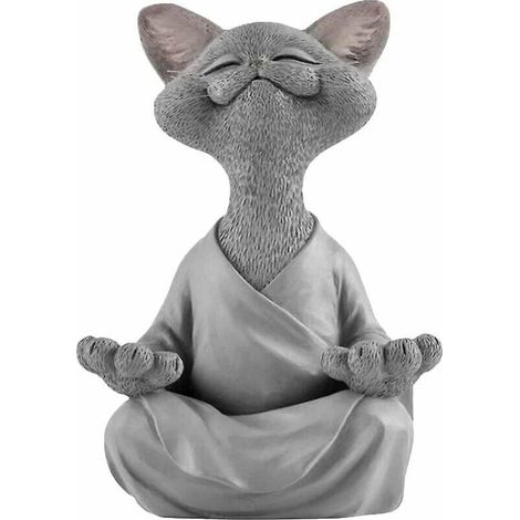 (12x12x18cm-grey) Statue De Chat Bouddha - Happy Cat Buddha, Cat Buddha Meditation Cat Statue Garden Sculpture Outdoor Decoration, Yoga Buddha Med