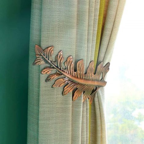 2 Pieces European Large Leaf Curtain Tiebacks Curtain Holdbacks Decorative Wall Hooks Curtain Hanger Clothes Rack Window Treatment Hardware Red Bronze Leaf (1/3)