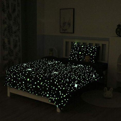 Ensemble de literie à Motif d'étoiles pour Enfants 135x200 cm Lumineux Fille garçon Étoile Housse de Couette Briller dans l'obscurité Parure de Lit Microfibre, 1 taie d'oreiller 80x80cm (1/5)