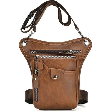 Sacoche de moto (marron clair), sac en cuir PU, sac bandoulière décontracté, sports de plein air, sac de moto décontracté (1/2)