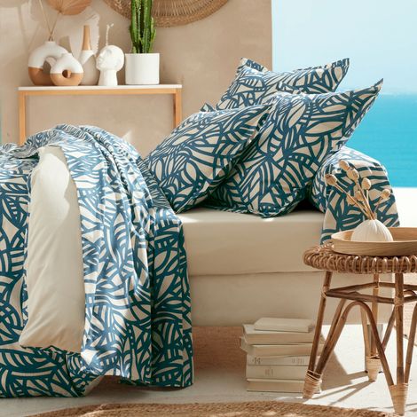 Taie de traversin coton végétal géométrique Bleu 86x140 cm