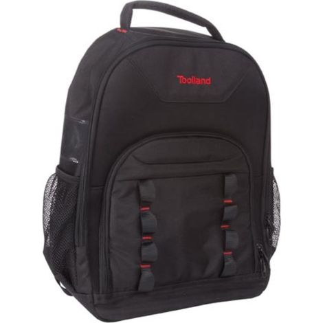 Sac à dos pour outils polyester 600D – 4 compartiments – Porte-outils amovible – Bretelles rembourrées – Pieds en plastique noir/rouge 38x50x20 cm – Toolland