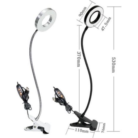 MBF® USB Lampe de Bureau à Pince LED Blanc 360° Flexible 3 Couleur Réglable 5V Clip Lampe pour Lit Bureau Chevet Lecture (D) (1/3)