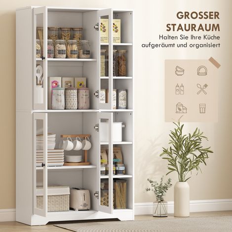 Meuble de cuisine vitré 172 cm blanc MDF avec étagères et niches ouvertes