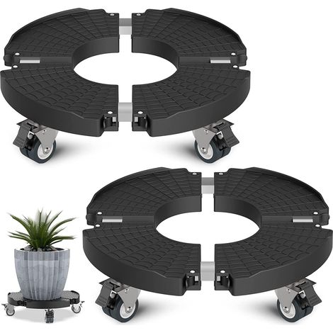 Lot de 2 planches à roulettes pour plantes d'extérieur - 40-54 cm - Charge maximale : 200 kg - Pot de fleurs rond avec roulettes pivotantes - Pour l'extérieur et l'intérieur (1/5)