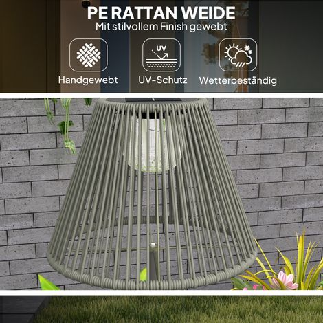 Lampe Solaire sur Pied en Rotin, 25 LEDs avec Capteur de Lumière, Éclairage Automatique Style Boho, IP44 Imperméable, Jardin Balcon Pelouse Extérieur, Ø33x135 cm (1/5)