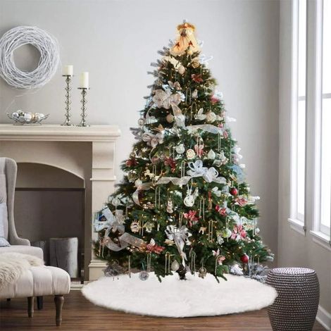 Jupe Arbre De Noël - Fourrure Synthétique - 76 cm - Blanc - Pour Décoration Intérieure Extérieure - 1 Pièce (1/4)