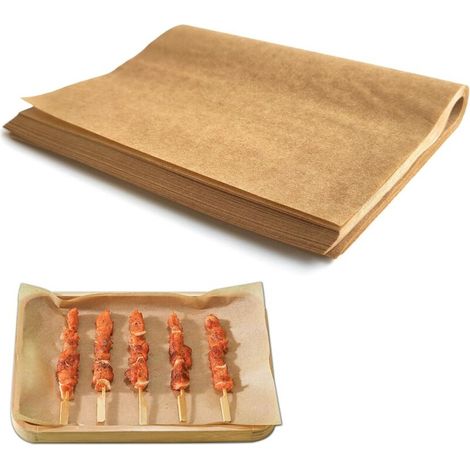 Pack of 100 pre-cut baking parchment sheets, non-stick coating, unbleached and oven, grill, and air fryer safe, 30x20 cm (1/5)
