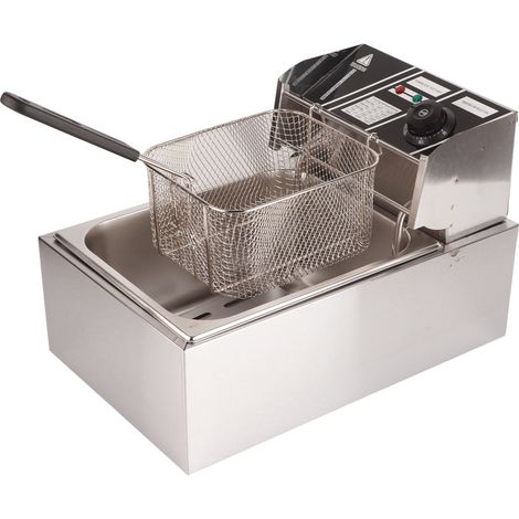 Friteuse électrique professionnelle réglable en température, acier inoxydable avec couvercle et panier, usage commercial, 6L (1/5)