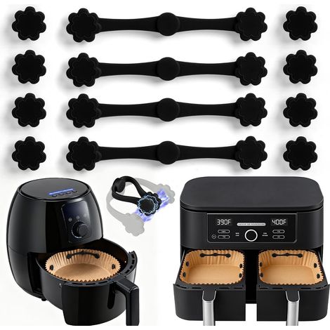 Aimant Silicone Air Fryer, 12 PCS Boucle Magnétique en Silicone pour Friteuse à Air, Universels Accessoires Aimant Air Fryer pour Sécurise Papier Sulfurisé Jetable et Empêche de Brûler (Noir) (1/5)