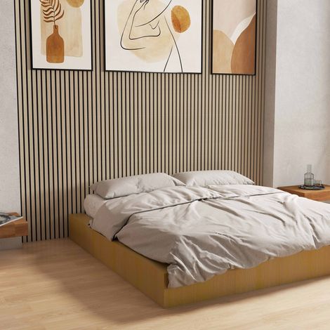 Lot de 3 panneaux muraux acoustiques décoratifs en bois MDF 240 x 60 cm, finition chêne clair, excellente isolation acoustique, installation simple (1/5)