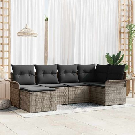 Salon de jardin modulable 6 pièces avec rangement en polyrotin gris, 51.47kg - PANGIVO (1/5)