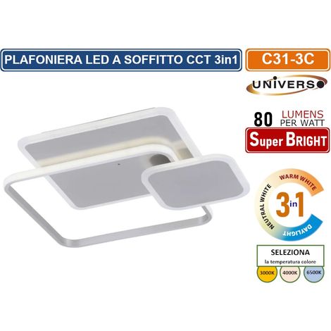 UNIVERSO C31-3C PLAFONIERA LED SMD DESIGN RETTANGOLARE 48W COLORE BIANCO CCT 3 IN 1 TEMPERATURA LUCE SELEZIONABILE (1/3)