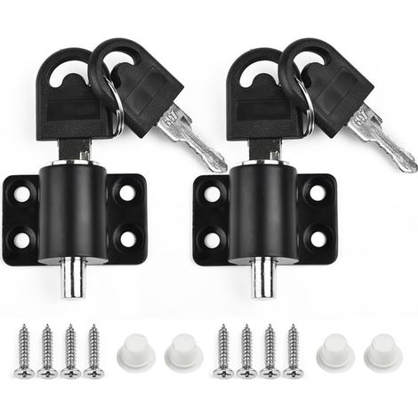 Lot de 2 loquets de porte coulissante, verrou de sécurité pour fenêtre et porte de terrasse, boulon général (noir)