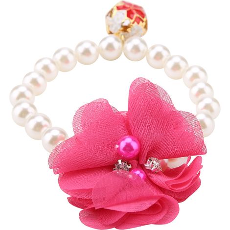 Collier élastique en perles et fleurs pour chien, accessoire de bijou pour chiot (rose rouge) (1/5)
