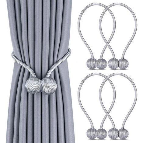 Lot de 4 Embrasses de Rideaux, Embrasses Rideau Aimantée Tressage Magnétiques Rideaux Boucle pour Décoration de Bureau Maison(Gris)