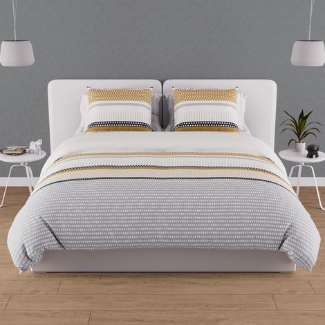 Parure Housse de Couette en Coton 57 Fils 260x240 cm Moutarde (1/5)