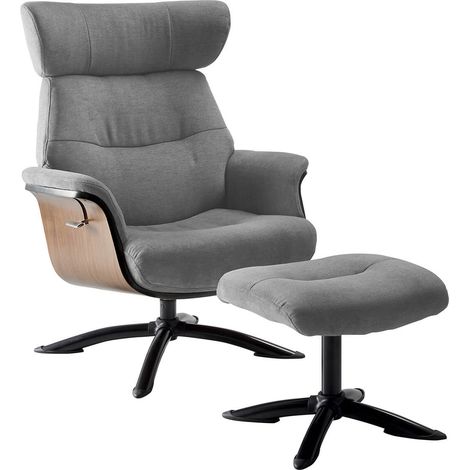 Altobuy – Fauteuil inclinable avec repose-pieds gris – Armature en bois massif – Suspension ressorts zig-zag – Assise en mousse polyuréthane 32kg/m3 (1/4)