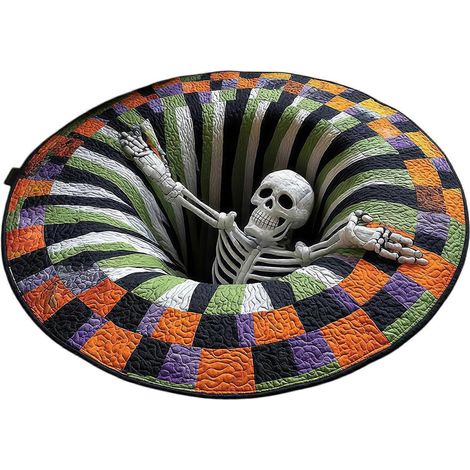 Tapis d'Halloween rond rembourré 3D squelette-vortex antidérapant grand format pour la décoration intérieure idéal pour le salon - 100 cm de diamètre (1/5)
