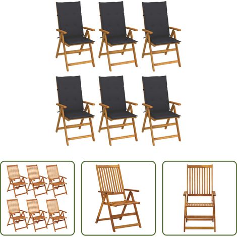 Klappstuhl - Klappbare Gartenstühle 6 Stk. mit Auflagen Massivholz Akazie (1/5)