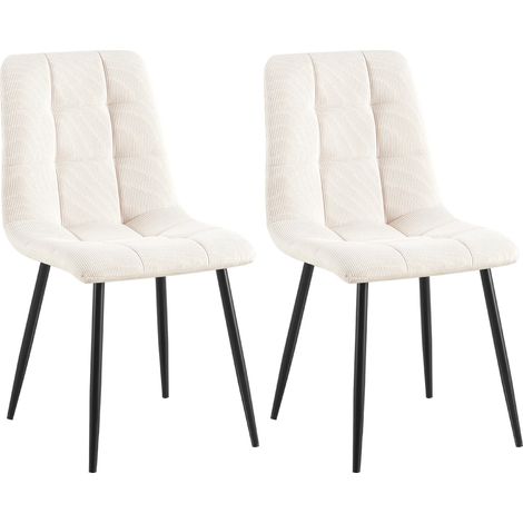 Lot de 2 chaises de salle à manger coutures décoratives carrées en velours côtelé crème et métal noir 100007554