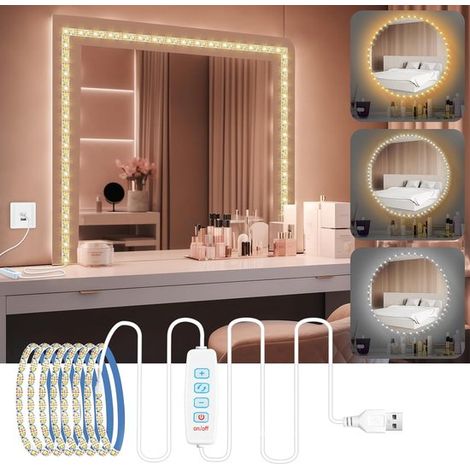 Espejo LED regulable, 3 colores, 9 niveles, lámpara de tocador y maquillaje, 2 m (1/5)