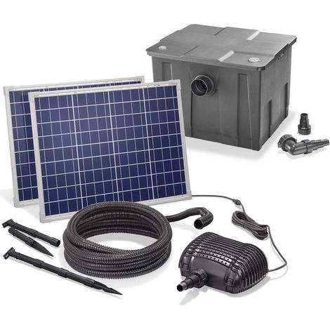 Kit pompe solaire bassin avec filtre 3400L-100W – Débit max 3400 l/h – Tension 18V DC – Filtration mécanique efficace