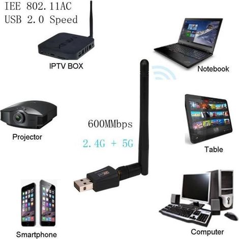 600 Mbps double bande 2,4 - 5 GHz sans fil Adaptateur réseau WiFi USB w - antenne 802.11ac SCY707171051904 (1/4)