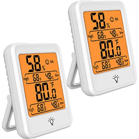 Thermomètre et hygromètre d'intérieur moniteur de température et d'humidité avec rétroéclairageenregistrement max/min 2pcs Blanc (1/4)
