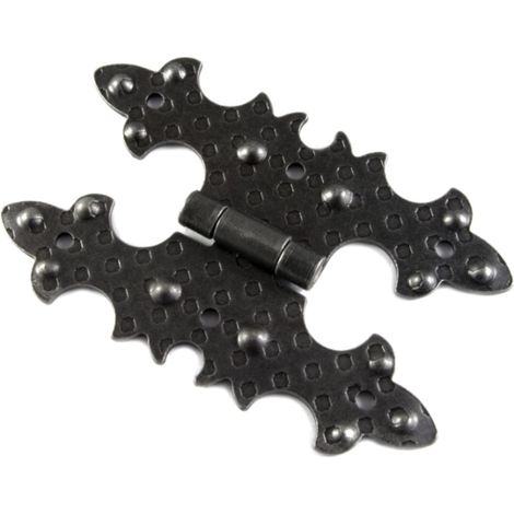 CONFEZIONE DA 2 PEZZI - CERNIERA RUSTICAPIANA IN FERRO MARTELLATO 40x68MM - COLORE NERO