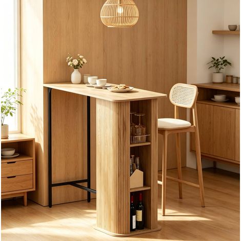 Mesa bar con 3 estantes de almacenamiento, 112 x 50 x 106 cm, madera y metal negro HAVRYA (1/5)