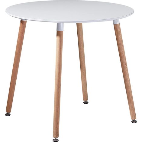 Runder Esstisch 80x80cm Weiß MDF mit 4 Buchenholzbeinen (1/5)