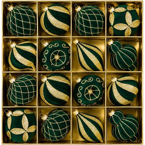 16 Boules Décoratives de Noël 8 cm, Ornements à Suspendre pour Sapin, Décoration Festive Maison Salon FêteVert foncé (1/5)