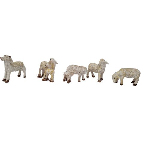 Pecorelle in poliresina statuine per presepe di natale invecchiate h 3,5 cm 5 pezzi