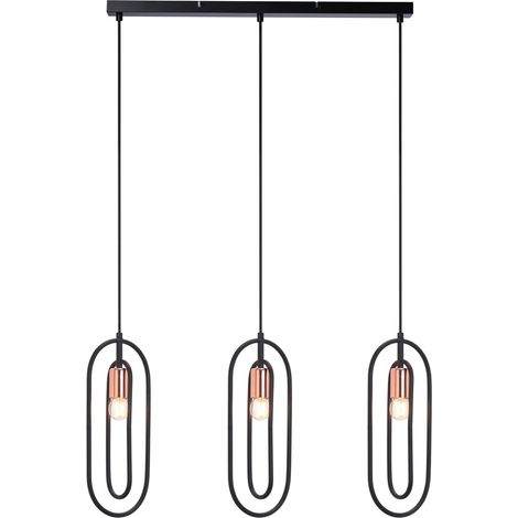 Suspension ROVIER E27 3x MAX 40W métal noir mat, cuivre L: 85cm H: 150cm dimmable (1/3)