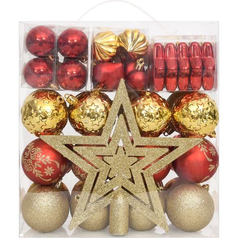 Ensemble de boules de Noël 70 pcs Doré et rouge