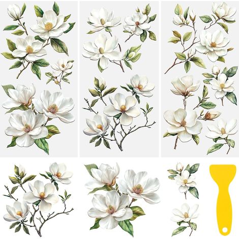 Autocollants de transfert à frotter sur les meubles sur le thème des fleurs, pour travaux manuels en bois, bibliothèque, table, armoire, bureau, décoration d'intérieur (magnolia) (1/5)