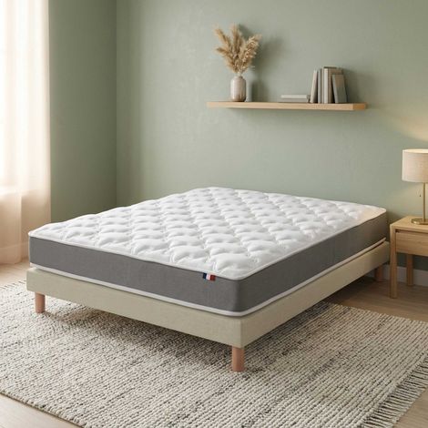 Ensemble matelas mousse haute résilience H16 sommier en kit 140x200cm beige (1/5)