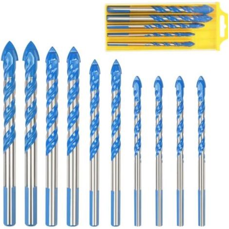 Forets Pour Carrelage Verre, 10 Pcs Foret Multi-matériaux Triangle Porcelaine Forage Métalliques Pour Carrelage Verre Marbre Miroir Bois, 6mm/ 8mm/ 10mm/ 12mm (1/5)