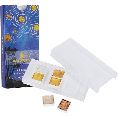 Lot de 6 peintures aquarelles solides nacrées métallisées pour ongles, couleurs étoilées pour dessin et manucure (1/5)