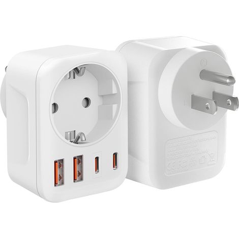 【2 Pièces】 Adaptateur Prise USA, Adaptateur Prise France vers US avec 2 USB A(5V 2,4A) Et 2 USB C(5V 3A) Adaptateur Prise Américaine, Dominicaine, Canada, Mexique, Thaïlande Type B (1/5)