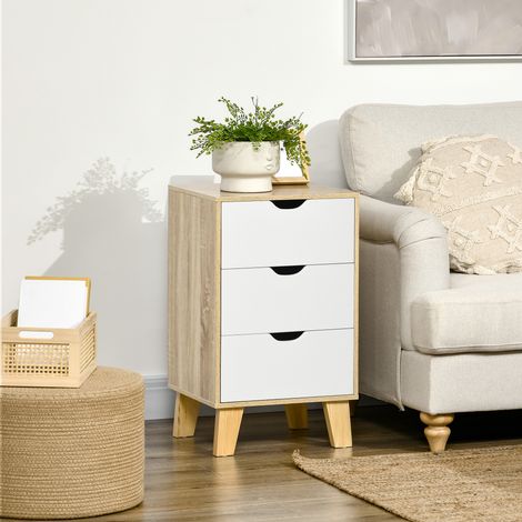 Cajonera con 3 Cajones y Base Elevada para Dormitorio Salón Pasillo de Estilo Moderno 40x35x68,5 cm Natural (1/5)